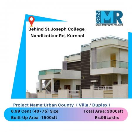 3 BHK Duplex Apartment for Sale of Built-up 900 Sq.ft in Urban County Nandikotkur Road Kurnool by Malla Reddy Infra Projects 3 BHK Duplex Apartment for Sale of Built-up 900 Sq.ft in Urban County Nandikotkur Road Kurnool by Malla Reddy Infra Projects