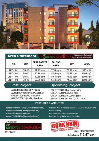 3 BHK Flat for Sale of Super Built-up 995 Sq.ft in Greentech Aarohan Gotanagar Guwahati by Ratan Dey 3 BHK Flat for Sale of Super Built-up 995 Sq.ft in Greentech Aarohan Gotanagar Guwahati by Ratan Dey